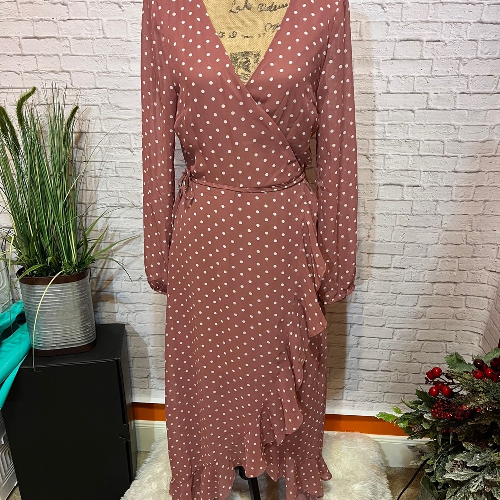 Blush Pink and White polkadot Wrap Dress NWT Size Large dress